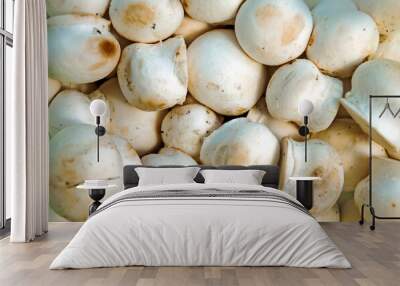 Background of small raw champignon mushrooms Wall mural