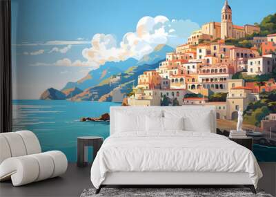 Amalfi coast scenery Italy beautiful,  presentation pictures, Illustration, Generative AI Wall mural