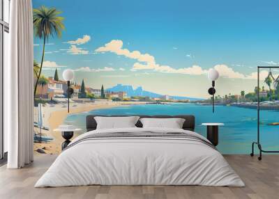 cannes city scenery Côte d'Azur, France, a famous tourist destination with beautiful beaches. On the Mediterranean. Generative AI Illustration Wall mural