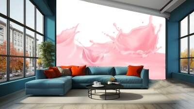 pink milk splash on a white background. Wall mural