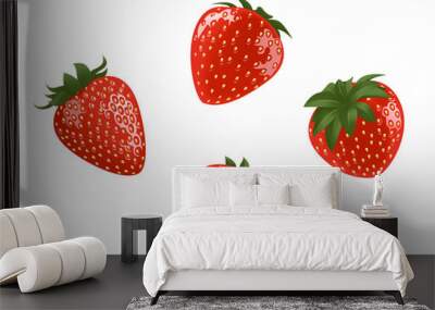 Strawberry Illustration On a white background is a set of 4 images. Wall mural