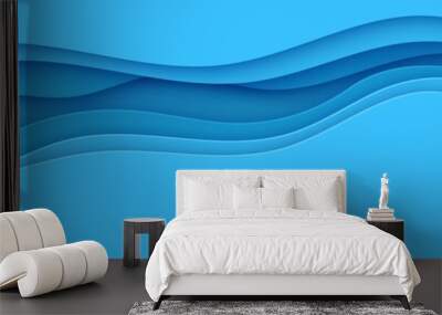 Blue abstract background in paper cut style. Layers of paper wavy water for World Oceans Day 8 June. Vector Earth posters template, ecology brochures, presentations, invitations with place for text Wall mural