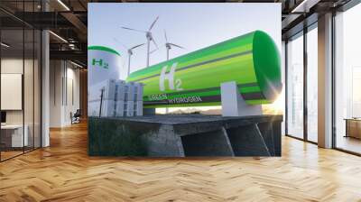 Green Hydrogen renewable energy production facility - green hydrogen gas for clean electricity solar and windturbine facility Wall mural