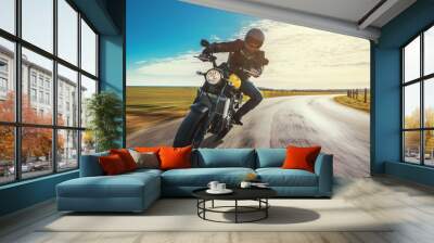 motorbike on the road riding. having fun riding the empty road on a motorcycle tour / journey Wall mural