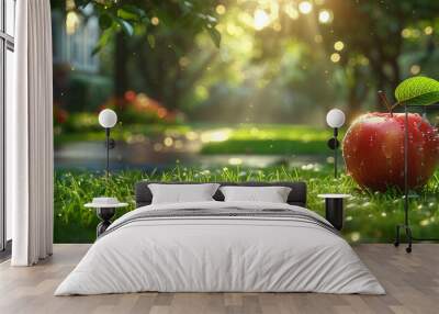 apple on the green grass Wall mural