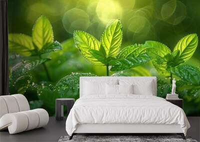 green leaves in the sun Wall mural