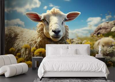 sheep in the field HD 8K wallpaper Stock Photographic Image Wall mural