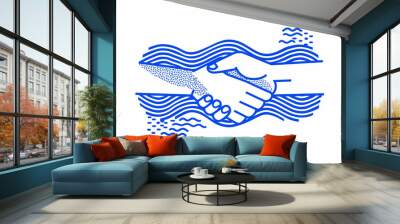 blue handshake between two people on white background Wall mural