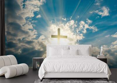 cross shining on a bright cloudy sky Wall mural