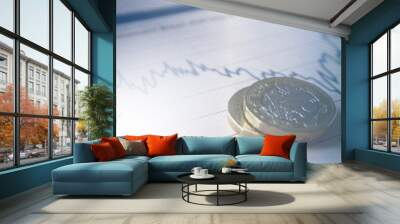 Financial business coins on stock graph Wall mural