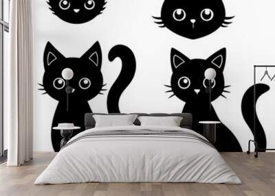 Halloween Black Cute Cat silhouette set Wall mural