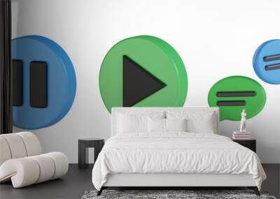 3d icon of Pause Button, Play Button, Podcast Chat. Radio 3d set. Transparent background Wall mural