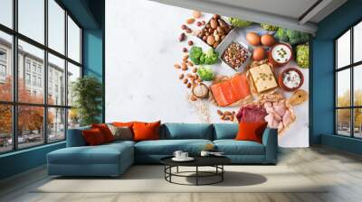 Assortment of healthy protein source and body building food Wall mural