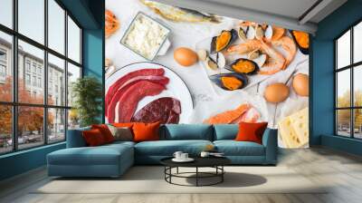 Assortment of healthy vitamin B12, cobalamin source food Wall mural