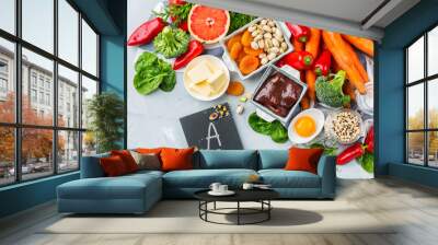 Balanced clean eating nutrition, food rich in vitamin a Wall mural