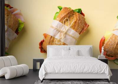 Fresh bread sandwich with ham, lettuce and tomato, banner Wall mural