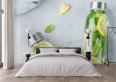 Fresh cool lemon cucumber mint infused water detox drink Wall mural