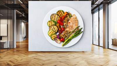 Seasonal summer grilled vegetables and chicken in a pan Wall mural