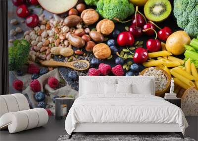 selection of healthy rich fiber sources vegan food for cooking Wall mural