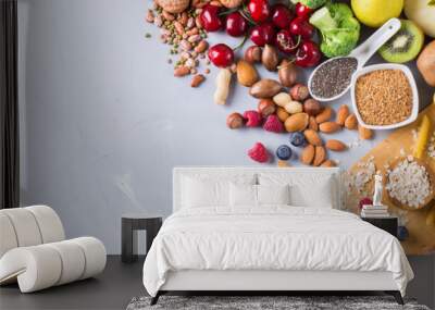 Selection of healthy rich fiber sources vegan food for cooking Wall mural