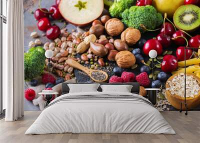 Selection of healthy rich fiber sources vegan food for cooking Wall mural