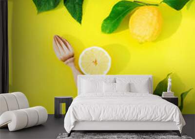 Summer, vitamin, immune boost concept, lemon fruit on yellow Wall mural