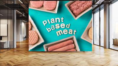 Variety of plant based meat, food to reduce carbon footprint Wall mural