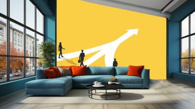 Businessman follow a arrows for business opportunities. visionary leadership different business routes but same destination. Symbol of ambition, motivation and long road ahead Wall mural