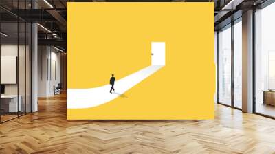 Businessman follow a path for business opportunities. visionary leadership different business routes. Symbol of ambition, motivation and long road ahead Wall mural