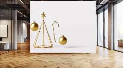 Abstract Christmas tree with gold ball and candy can on white background. 3d rendering Wall mural