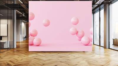 Balloons on pastel pink background. 3d rendering Wall mural