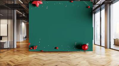 Christmas decorations with gift box on green background. 3d rendering Wall mural