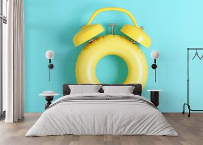 clock ring floating on pastel blue background. summer time concept. 3d rendering Wall mural