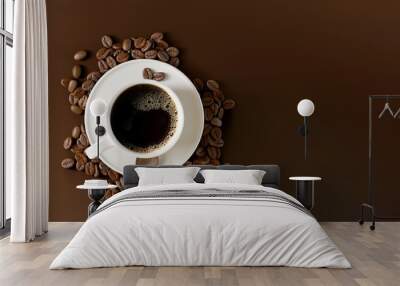 Coffee cup with beans on dark brown background. 3d rendering  Wall mural