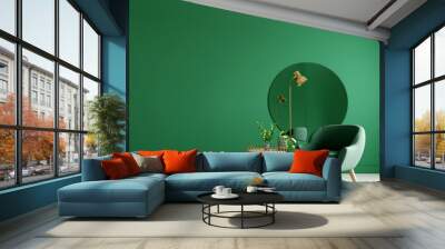 Green room interior design. 3d rendering  Wall mural