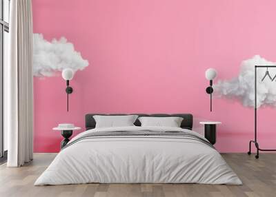 Pink podium with cloud on pastel pink background. 3d rendering Wall mural