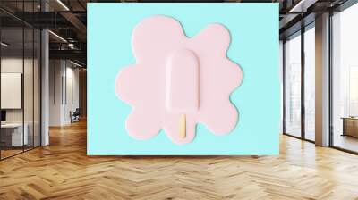 Pink stick ice cream melting on pastel blue background. Minimal summer concept. 3d rendering Wall mural