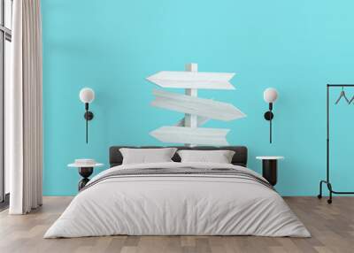 Signpost on pastel blue background. 3d rendering Wall mural