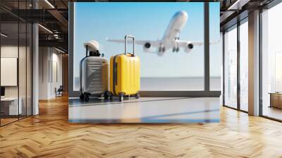 Suitcases in airport. Travel concept. 3d rendering Wall mural