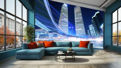 dazzling rainbow overpass highway night scene in shanghai Wall mural