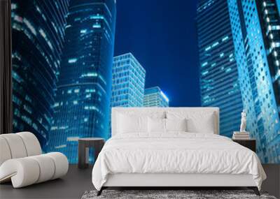 dreamy blue modern office buildings at night in shanghai Wall mural