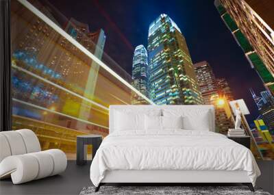 hongkong of modern landmark buildings backgrounds road light tra Wall mural