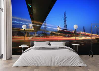 long exposure photographs of urban night dusk road traffic Wall mural