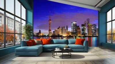 Lujiazui Finance&Trade Zone of Shanghai landmark skyline at dawn Wall mural