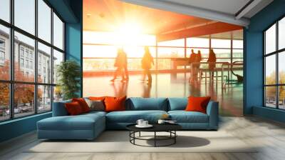 Modern building aisle interior glass wall of windows in hurry pe Wall mural