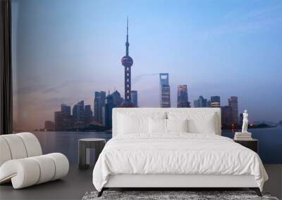 Shanghai bund landmark urban landscape at sunrise skyline Wall mural