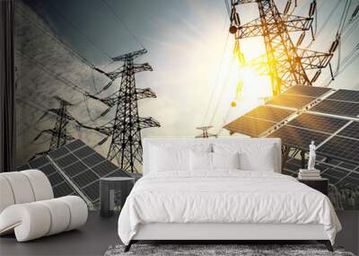 solar energy panels and Power transmission tower Wall mural