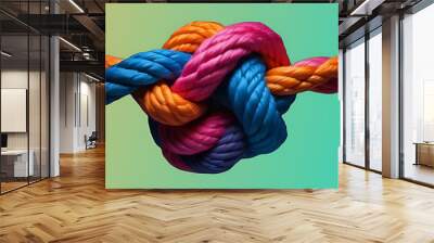  Team rope diverse strength connect partnership together teamwork unity communicate support. Strong diverse network rope team concept integrate braid colour background cooperation empower power. Wall mural