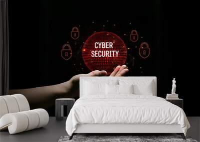 Cybersecurity and privacy concepts to protect data. Hand hold cyber security technology for protecting personal data and secure internet access. Wall mural