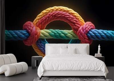 Team rope diverse strength connect partnership together teamwork unity communicate support. Strong diverse network rope team concept integrate braid color background cooperation empower power. Wall mural